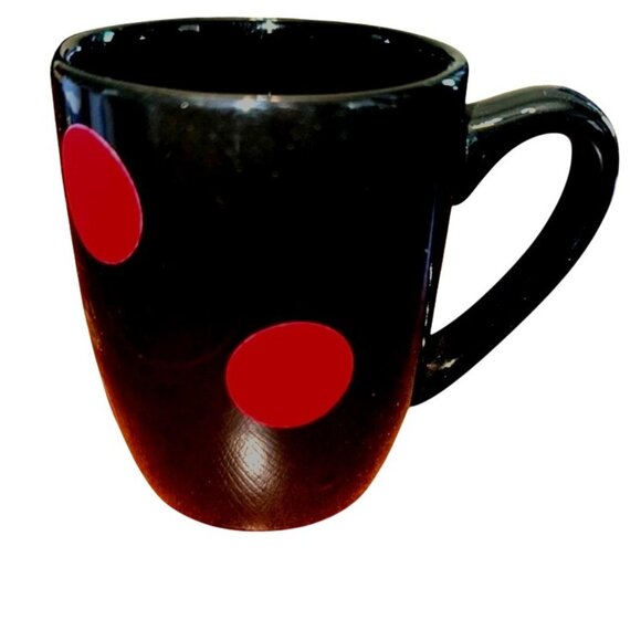 Set Of 3 Ceramic Mugs: Black With Red Dots Black Pinstripe Solid Black - Picture 4 of 11